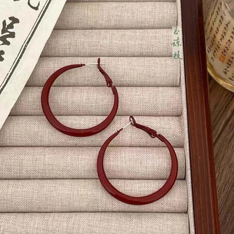 Red Big Round Hoop Earrings for Women | Trendy Geometric Huggie Jewelry