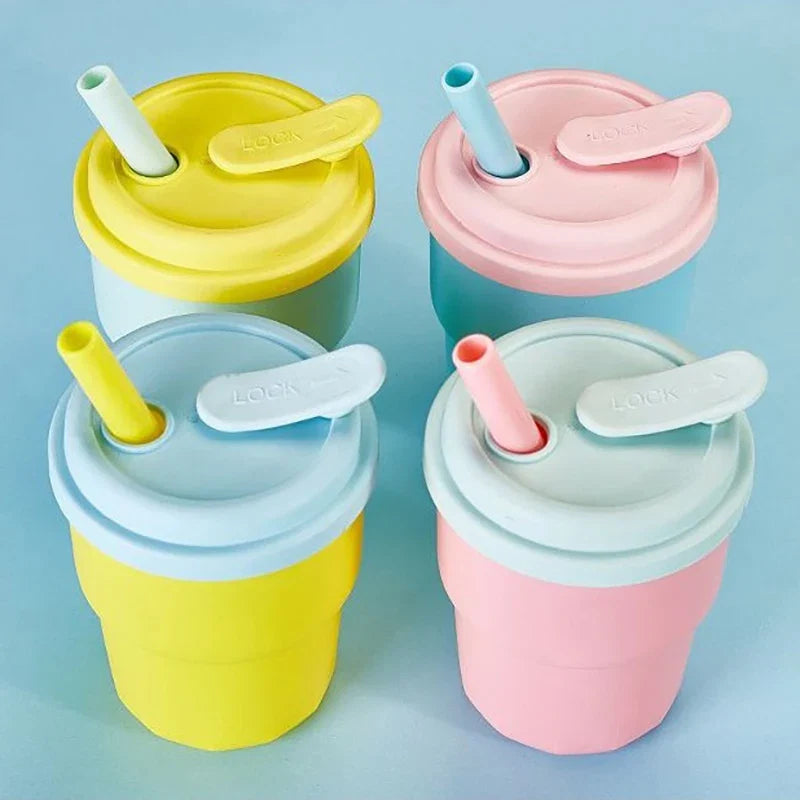 400ml Silicone Coffee Mug with Lid and Straw | Leak-Proof Portable Travel Cup