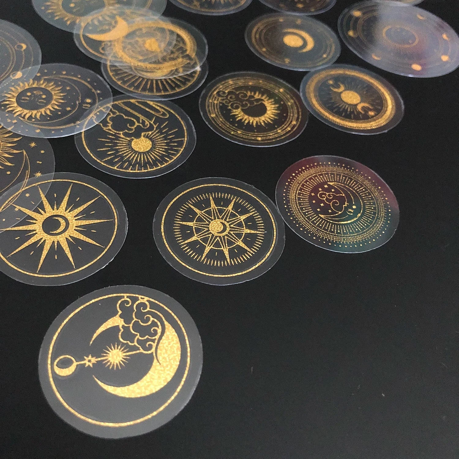 70 pcs Glitter Gold PET Adhesive Stickers | Waterproof Transparent Label Set