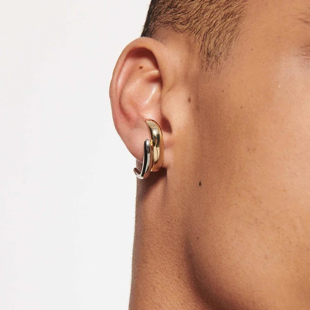 Gold Silver Irregular C-Shape Stud Earrings | Stainless Steel Bicolor Geometric Jewelry