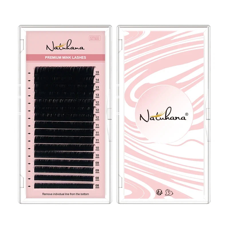 NATUHANA Mink Lashes Mix 8-15 mm 16 Lines Handmade Eyelash Extension | Natural Soft Faux Lash Supplies