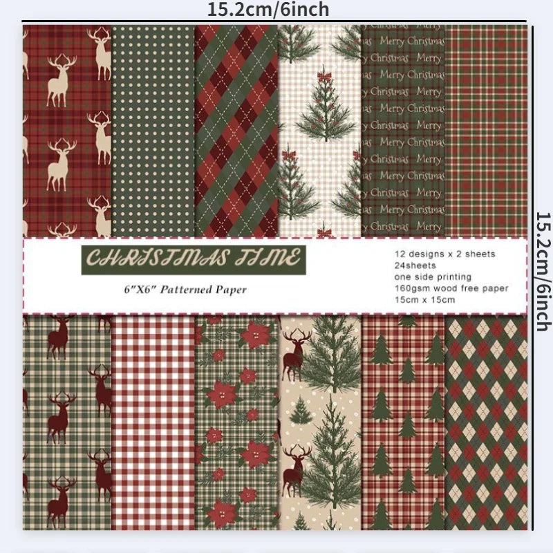 Vintage Christmas Scrapbook Paper Pack | 24 Sheets for Junk Journaling