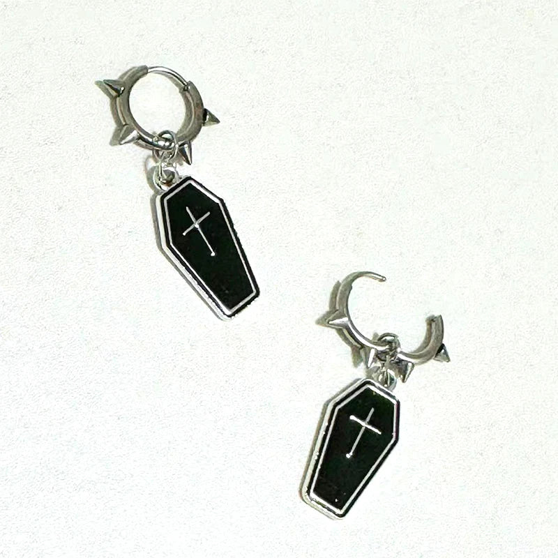 Gothic Coffin Cross Hoop Earrings | Punk Grunge Jewelry for Women