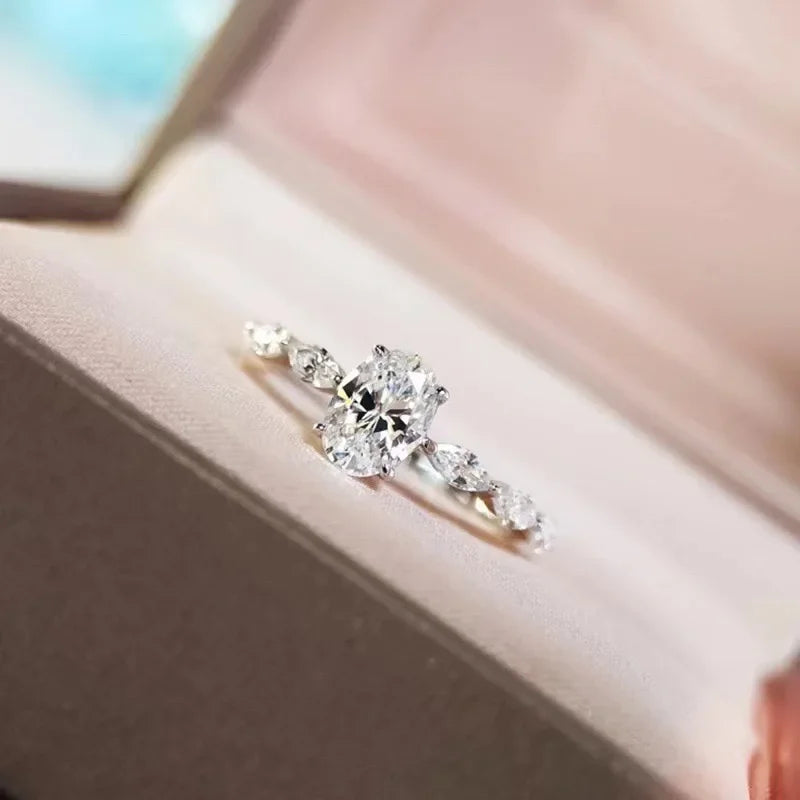 925 Sterling Silver Zircon Ring | Classic Oval Wedding Band for Women