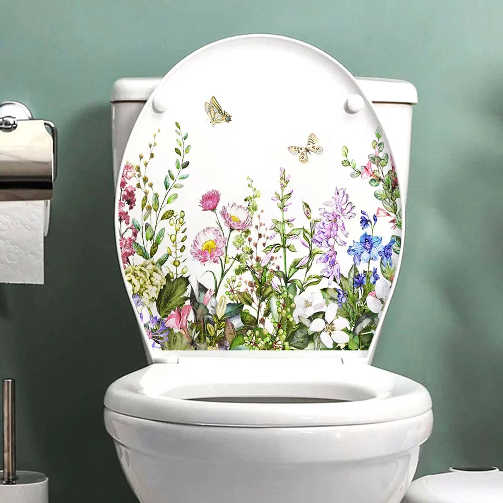 Plants Flowers Butterflies Wall Sticker | Toilet Decor Decals for Home Decoration