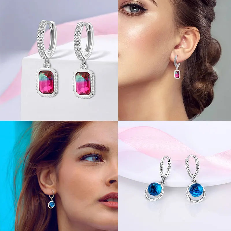 Colorful 925 Sterling Silver Hoop Earrings for Women | Classic Circle Earrings