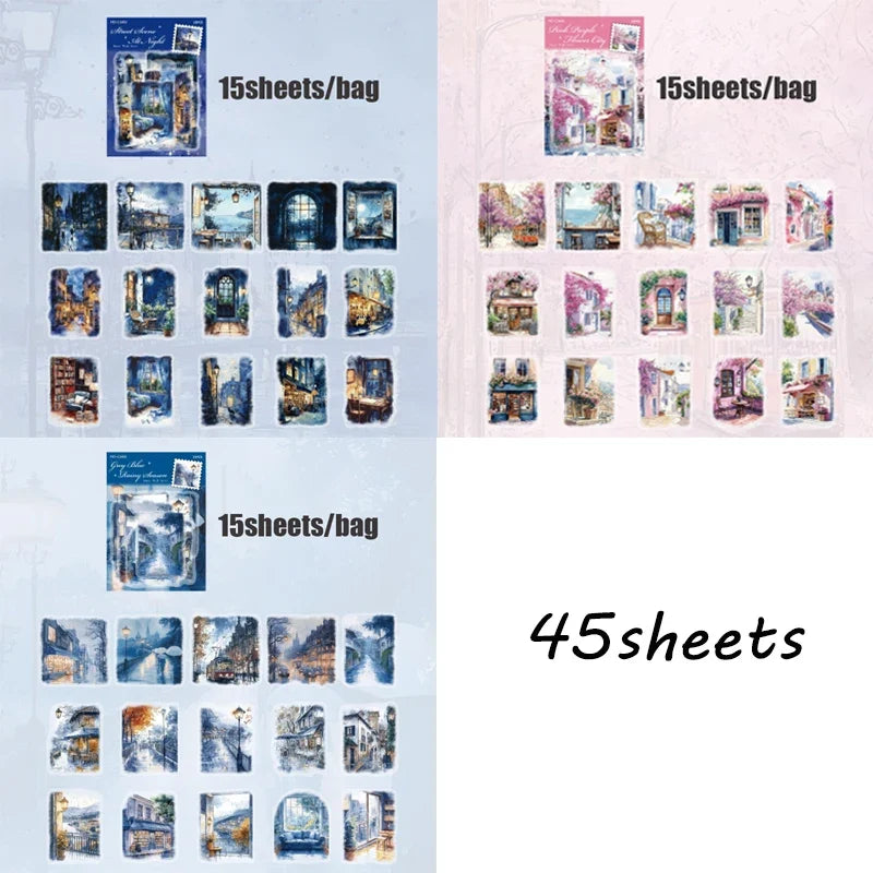 45sheets/bag PET Waterproof Landscape Stickers | DIY Decoration for Envelopes, Calendars, and Cards