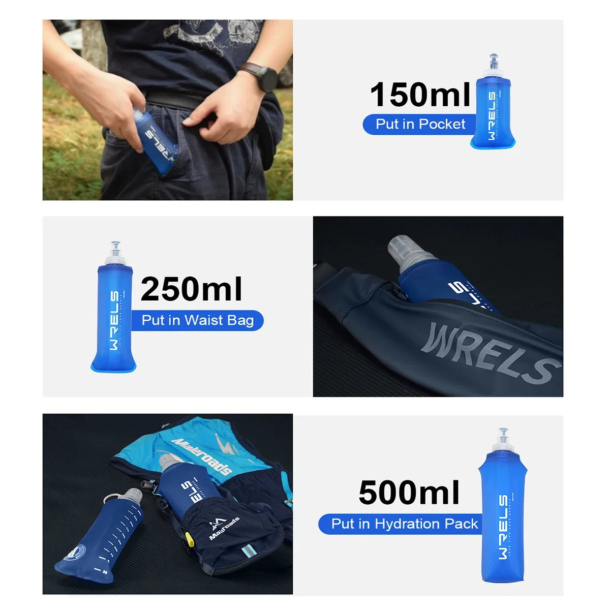 WRELS Soft Water Bottle | Folding Sport Flask for Running and Hydration
