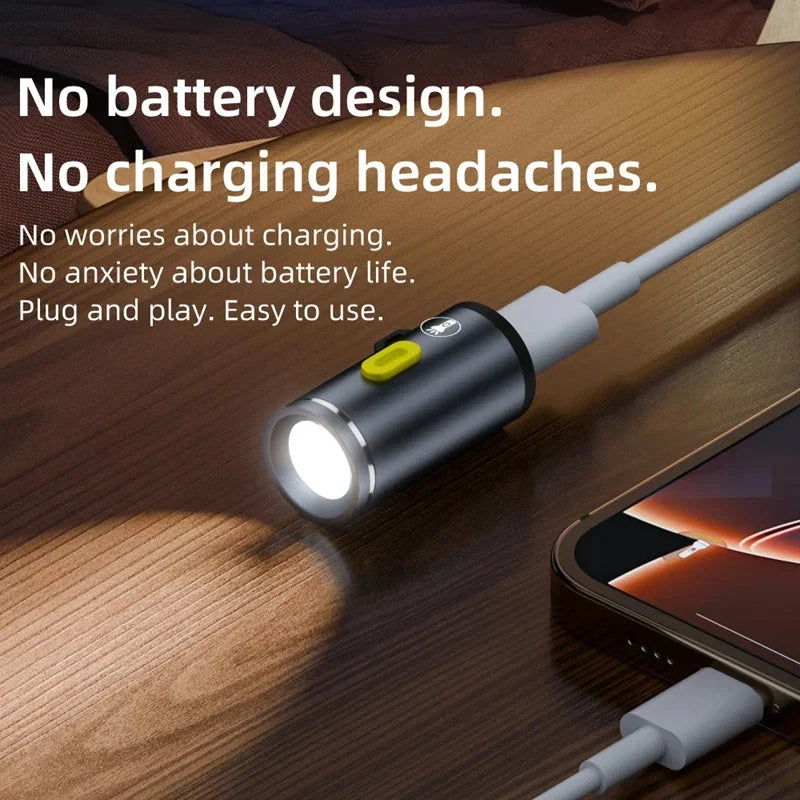 Mini Type-C LED Flashlight | Rechargeable Portable Keychain Light