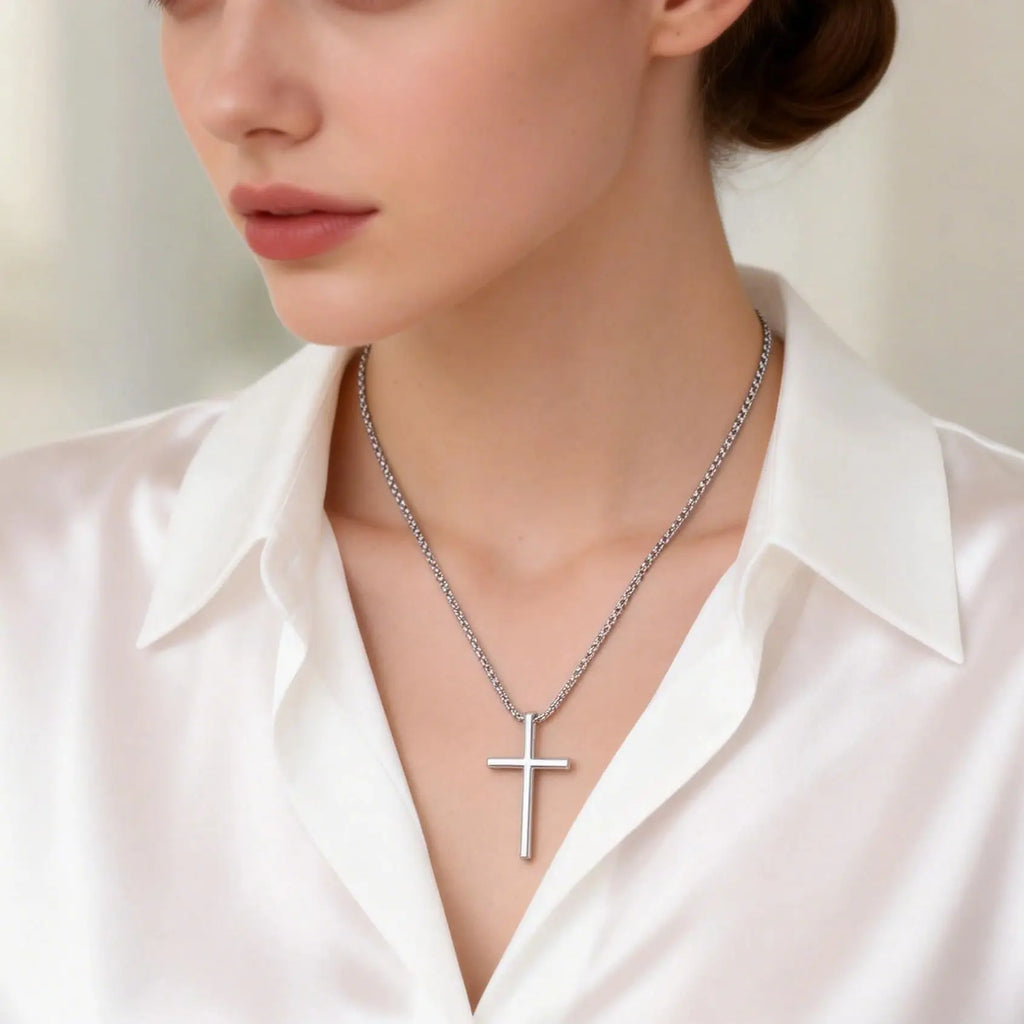 Fashionable Cross Pendant Necklace | Unisex Stainless Steel Box Chain
