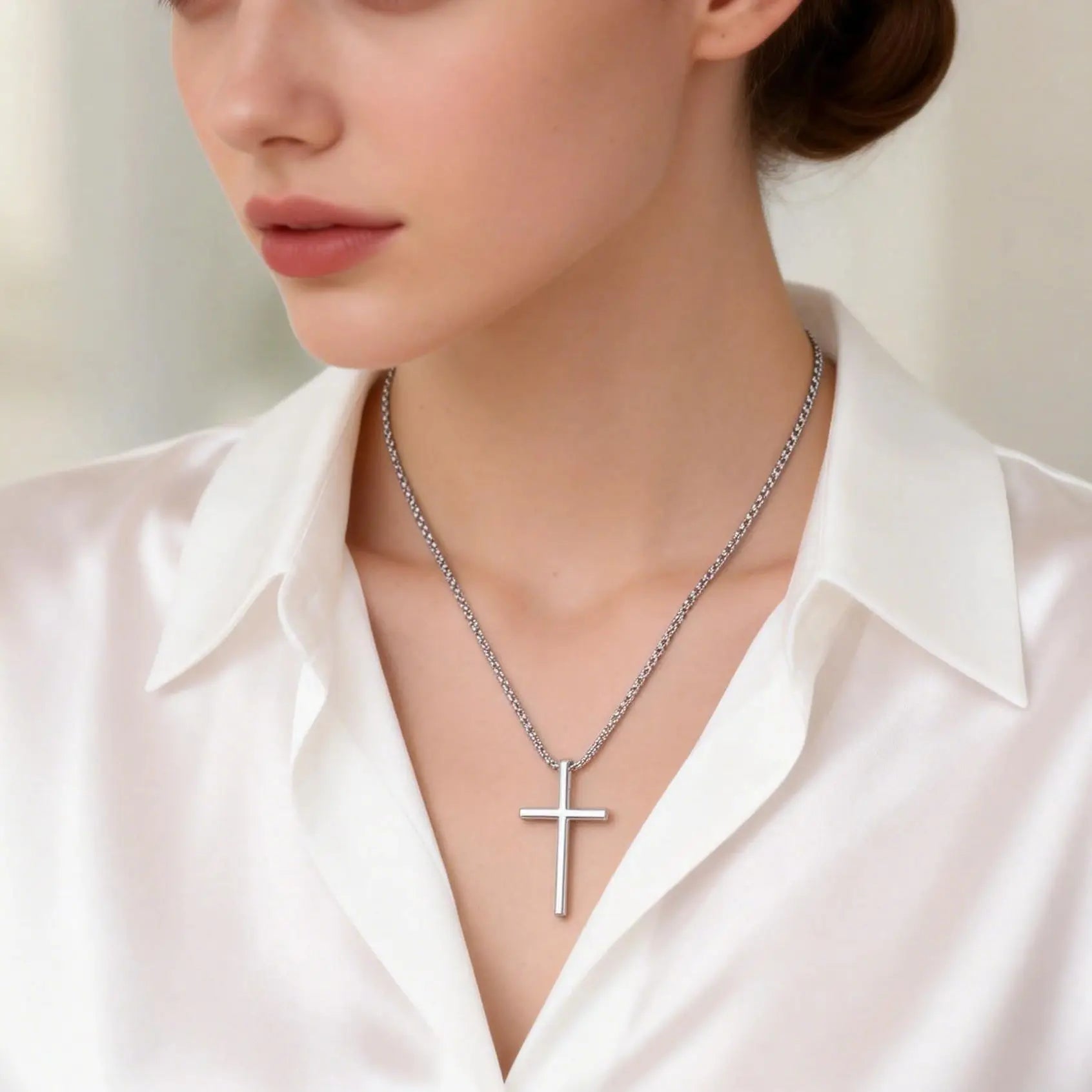 Fashionable Cross Pendant Necklace | Unisex Stainless Steel Box Chain