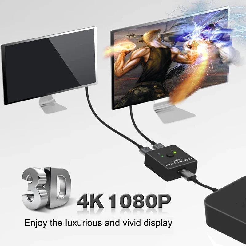 HDMI-Compatible Switch 2 in 1 Out | 4K Bi-Directional Splitter for TV and Gaming