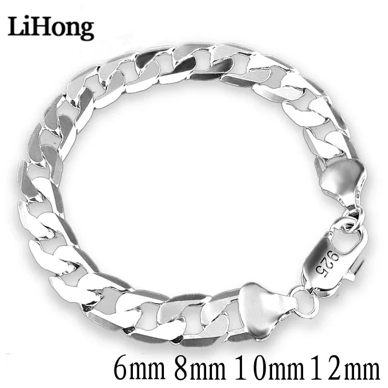 925 Sterling Silver Bracelet | Sideways Charm Bracelet for Men and Women
