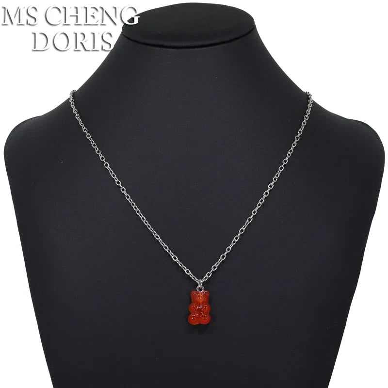 33 Styles Cute Resin Gummy Bear Chain Necklaces | Candy Color Pendant Jewelry for Women