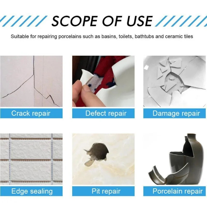 White Porcelain Repair Kit for Tiles, Tub, Toilet, and Sink | Chip and Crack Fix Paste