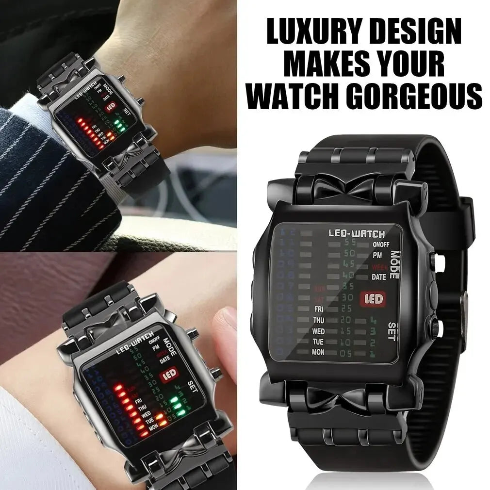 Binary Led Watch | Creative Waterproof Business Electronic Watch for Men with Luminous Display and Date Time