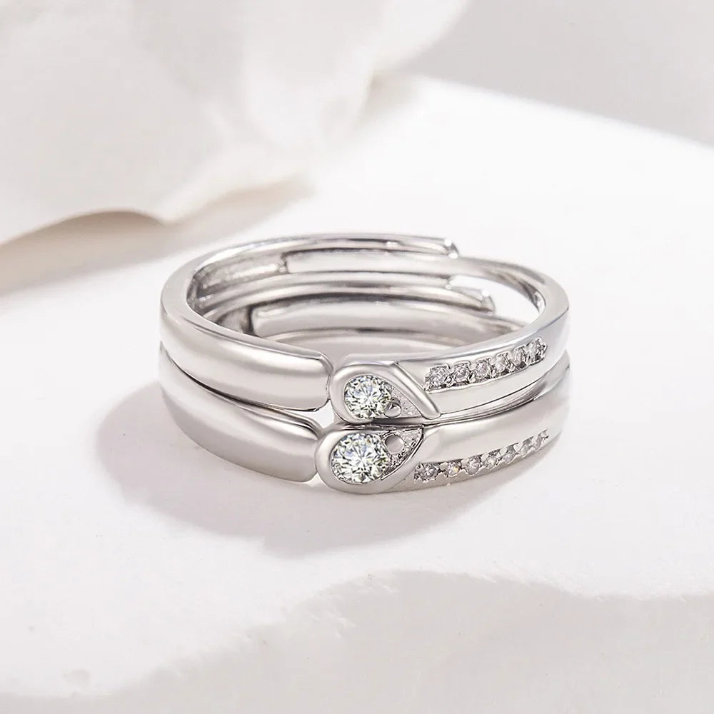 Real 925 Sterling Silver Open Ring with AAA Zirconia | Adjustable Wedding Band