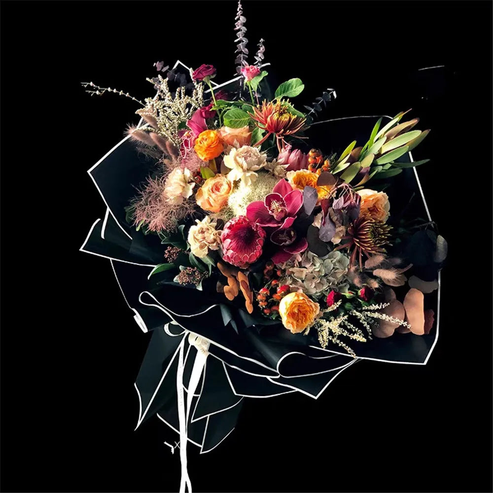 Florist Bouquet Wrapping Paper | 5 Pack Black and White Aristocrat Flower Wrap