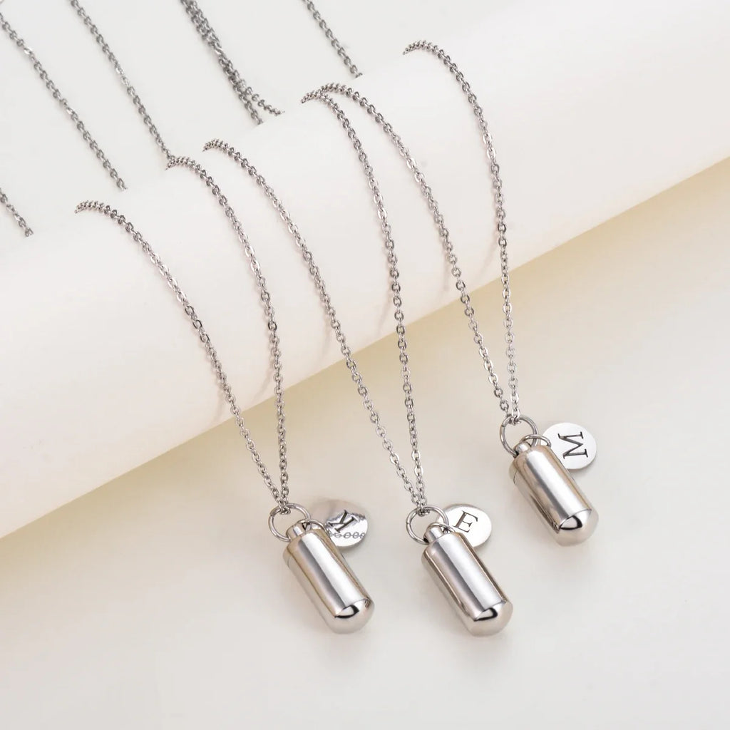 Cremation Jewelry Urn Necklace with Initial Letter Charm | Stainless Steel Memorial Pendant for Ashes