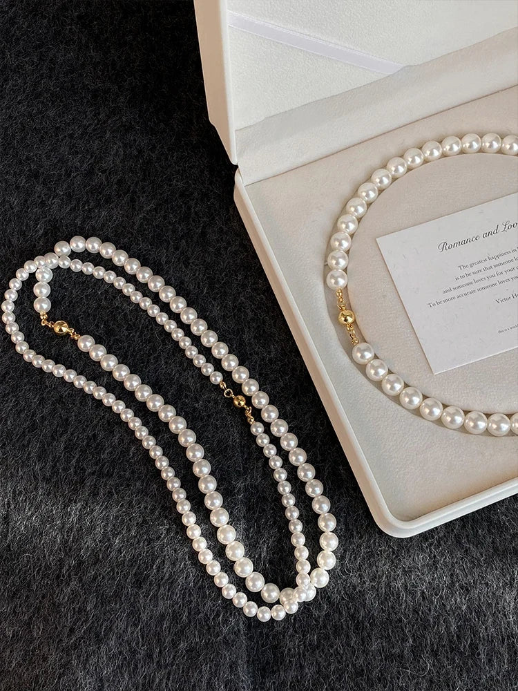 Girl’s Imitation Pearl Magnetic Round Buckle Beaded Choker Necklace | Elegant Collarbone Jewelry for Women
