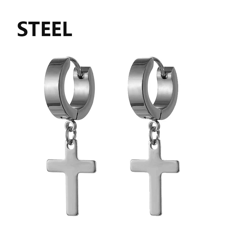 Black Cross Earrings for Men Women | Stainless Steel Punk Studs