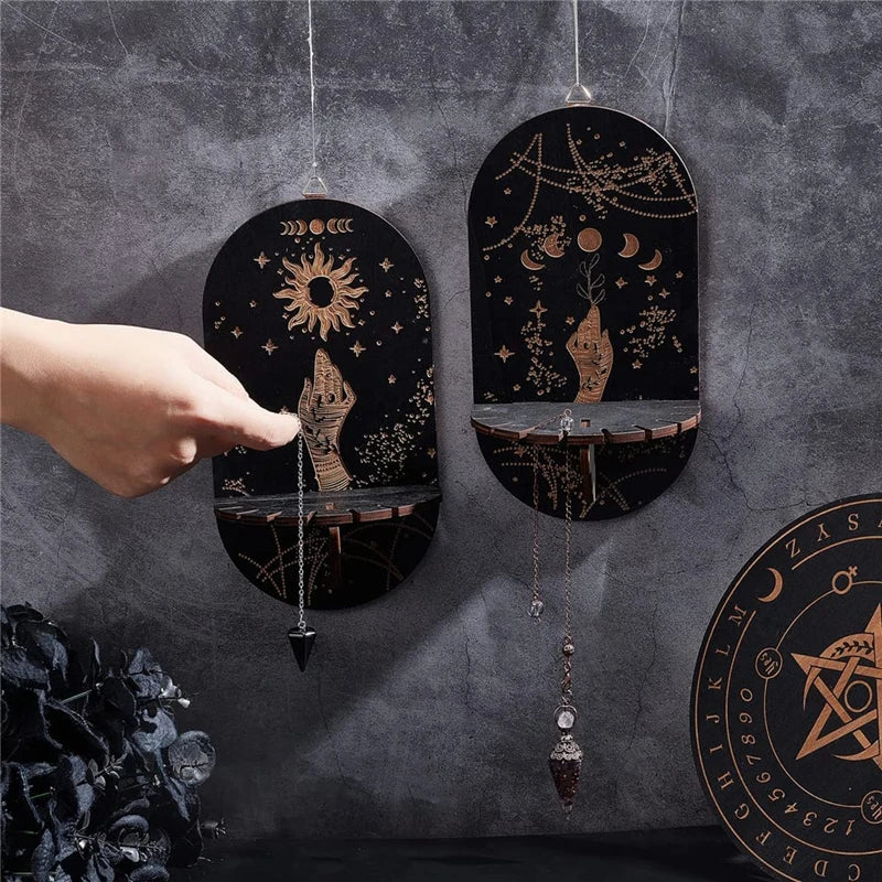Wooden Crystal Shelf Display Stand | Bohemian Wall Rack for Stones and Jewelry