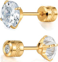 6 Pairs Screw Back Stud Earrings Set | Surgical Stainless Steel Double Sided Round CZ Earrings for Women Men