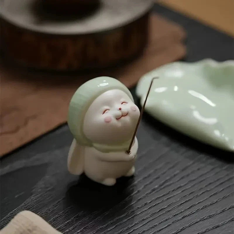 Cute Wishing Rabbit Incense Burner | Ceramic Home Fragrance Decor