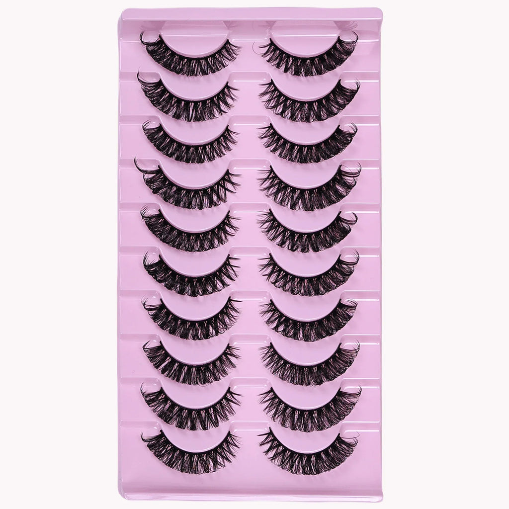 10 Pairs D Curl Russian Strip Lashes | Fluffy Volume False Eyelashes for a Dramatic Cat Eye Look