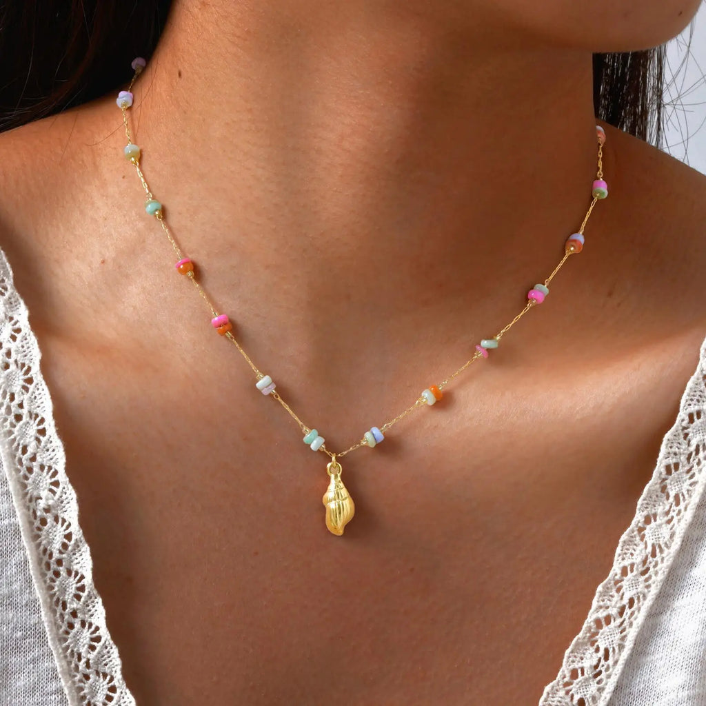 18k Gold Plated Pearl Shell Starfish Necklace | Summer Beach Jewelry for Women