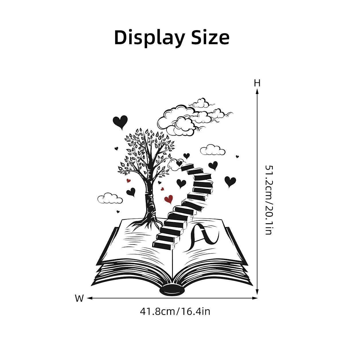 Wall Stickers for Living Room Bedroom | Creative Black Heart Book World Ladder Tree Wall Decals