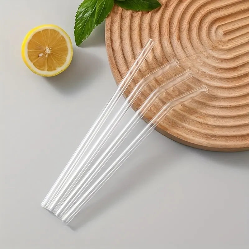 Heat Resistant Glass Straws Set of 5 | Reusable Drinking Straws with Cleaning Brush