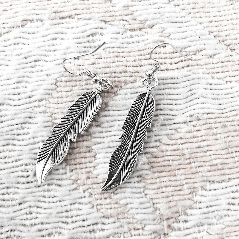 Vintage Feather Dangle Earrings | Boho Drop Earrings for Women