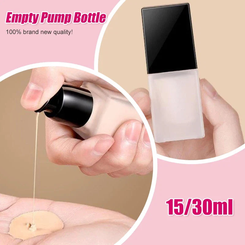 Empty Pump Bottle Glass Liquid Foundation Container | Refillable 15/30ml Travel Bottle