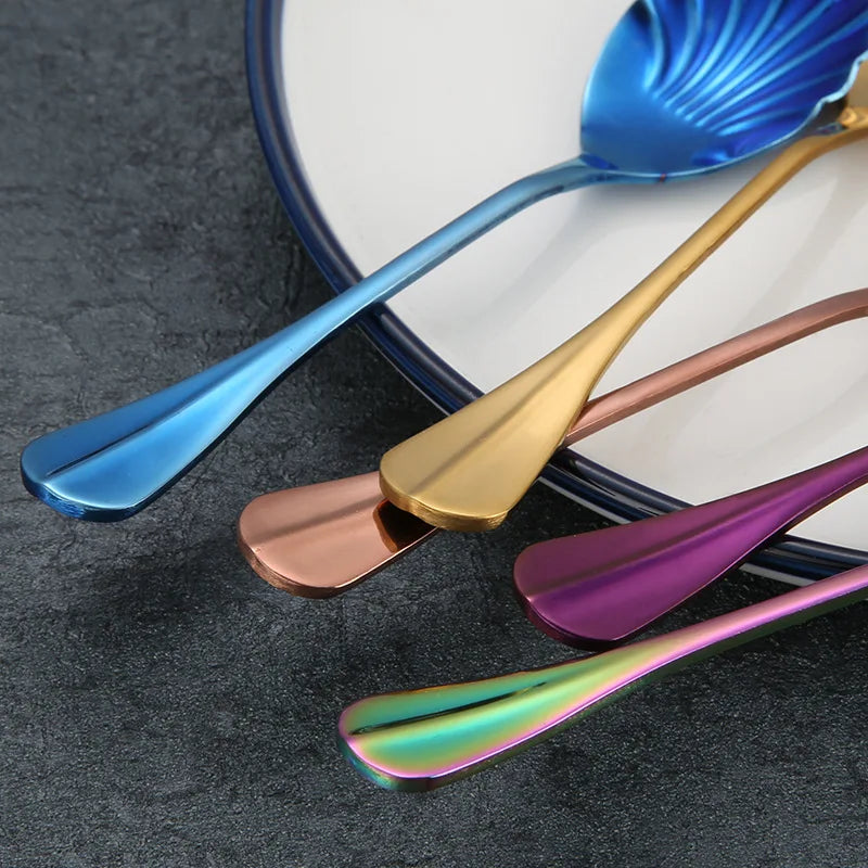 Shell Shape Stainless Steel Spoon with Long Handle | Dessert Spoon and Ice Cream Scoop