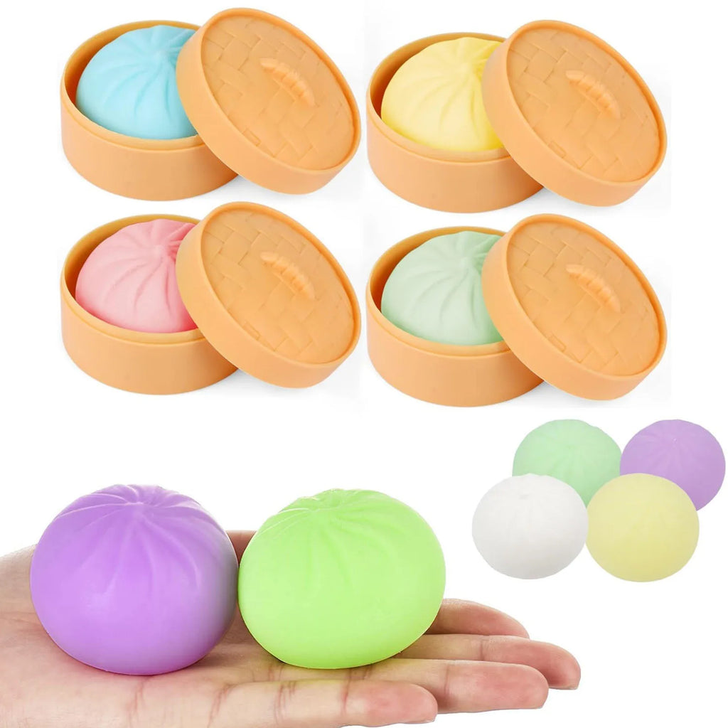 Colorful Dumpling Squishy Stress Ball | Simulation Food Bun with Steamer Fidget Toy