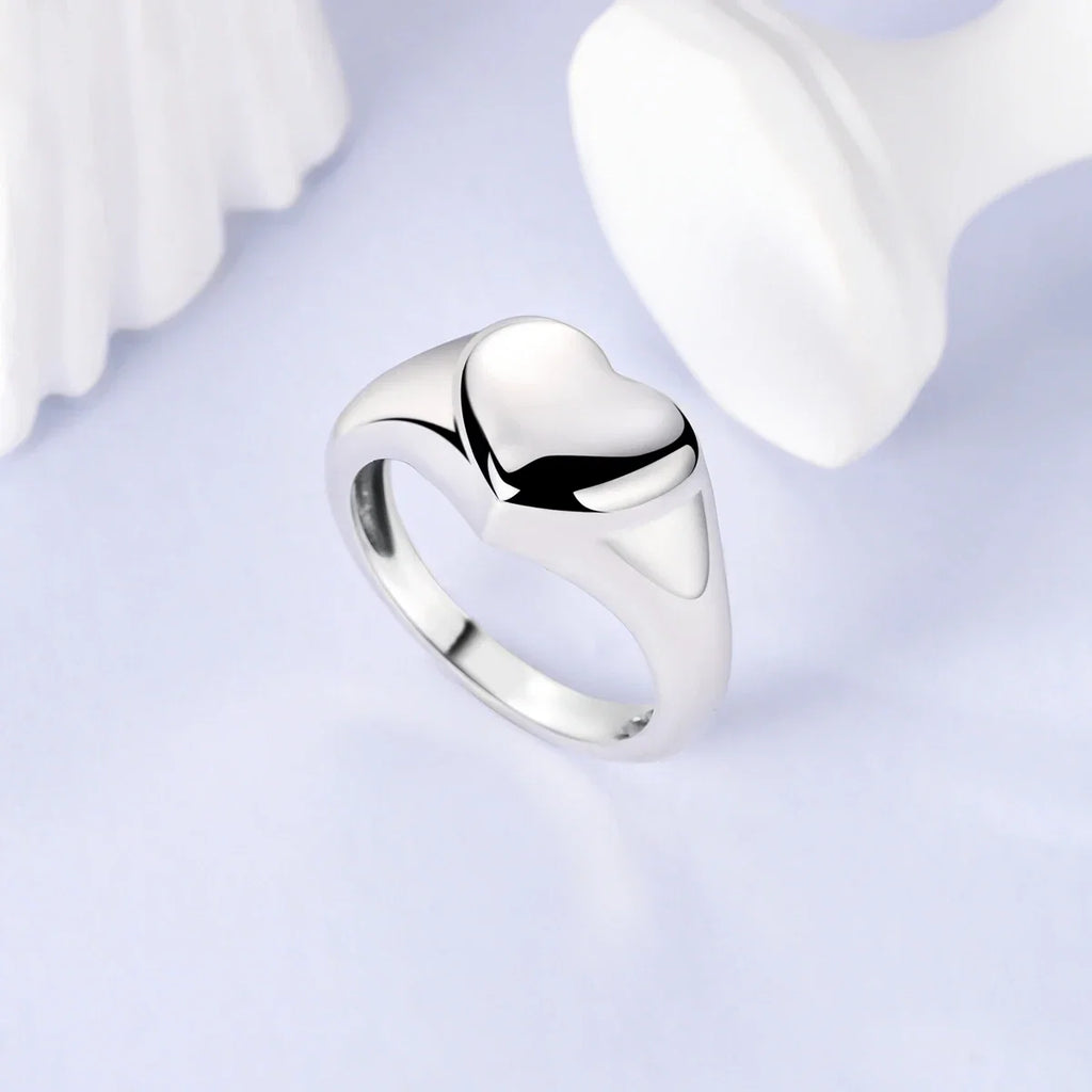 925 Sterling Silver Heart Ring with Cubic Zircon | Geometric Wedding Band for Women