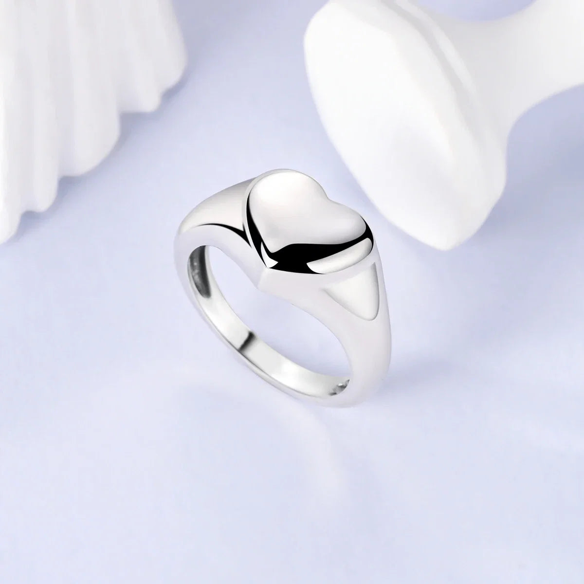 925 Sterling Silver Heart Ring with Cubic Zircon | Geometric Wedding Band for Women