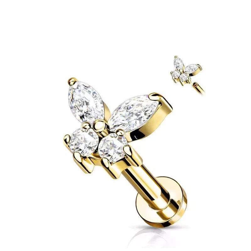 3PCS Double Flower Tragus Stud Earring Set | Cartilage Hoop and Helix Jewelry for Women