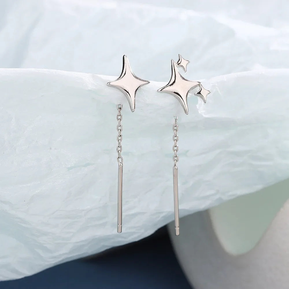 Ventfille 925 Sterling Silver Star Drop Earrings for Women | Simple Tassel Chain Office Jewelry