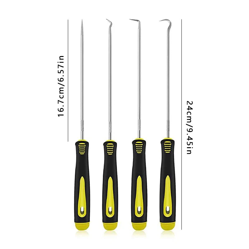 4 Pieces Long Pick & Hook Set | Gasket Puller Pick Tools for Removing Car Auto Oil Seal O-Ring Seal Tools