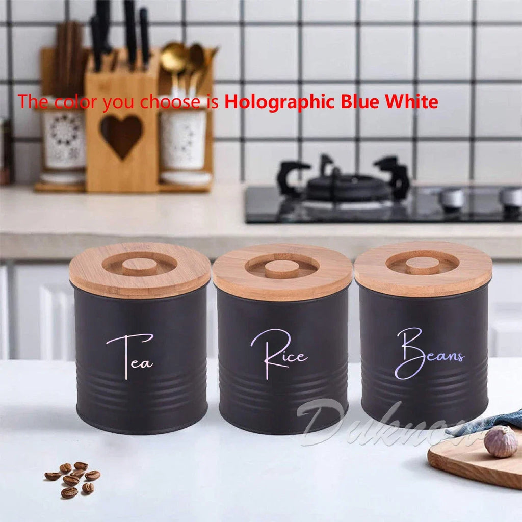 Kitchen Canister Labels Sticker Set | Waterproof Vinyl Decals for Tea Coffee Sugar