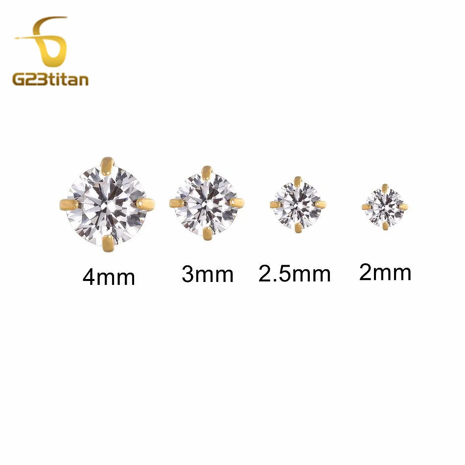 Titanium Labret Stud with Zircon Gem | Internally Threaded Body Jewelry