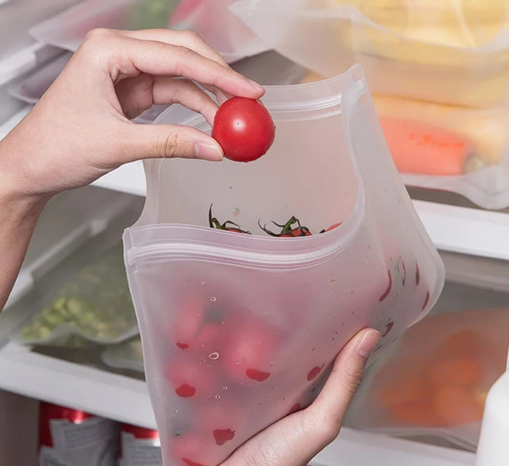 Reusable Silicone Food Storage Bag | Leakproof Stand Up Zip Pouch