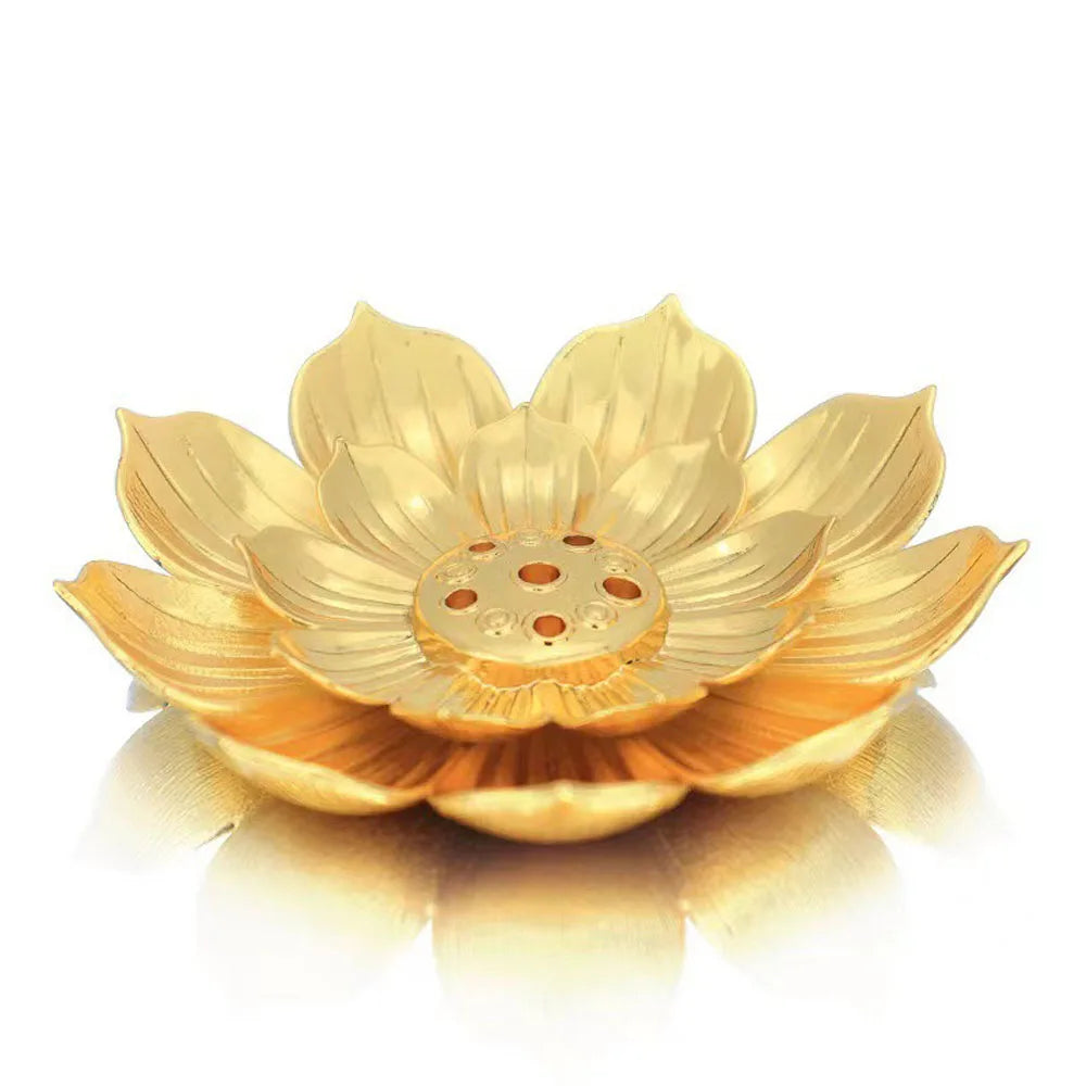 Gold Lotus Incense Burner | Metal Incense Holder with Detachable Ash Catcher