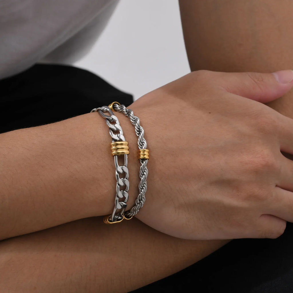 Vnox Men's Stainless Steel Rope Chain Bracelet with Tube Charms | Trendy Cuban Link Wristband