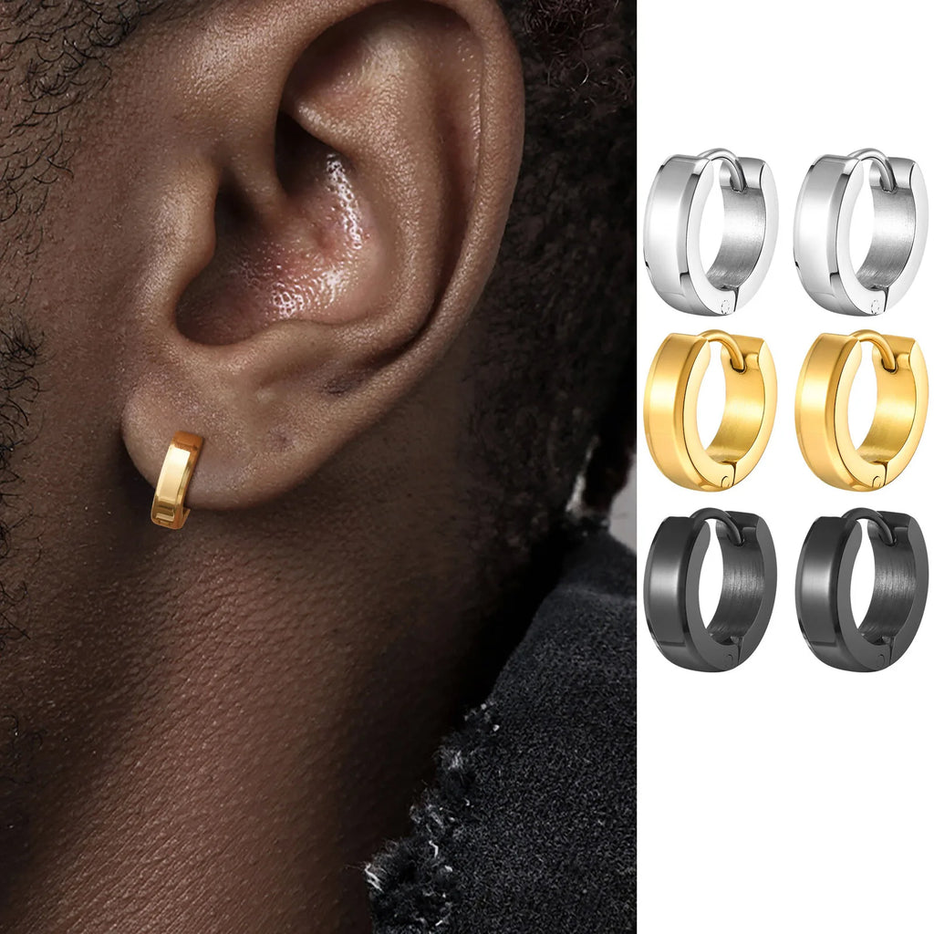 Men Hoop Earrings | Stainless Steel Small Huggies Earrings for Daily Wear