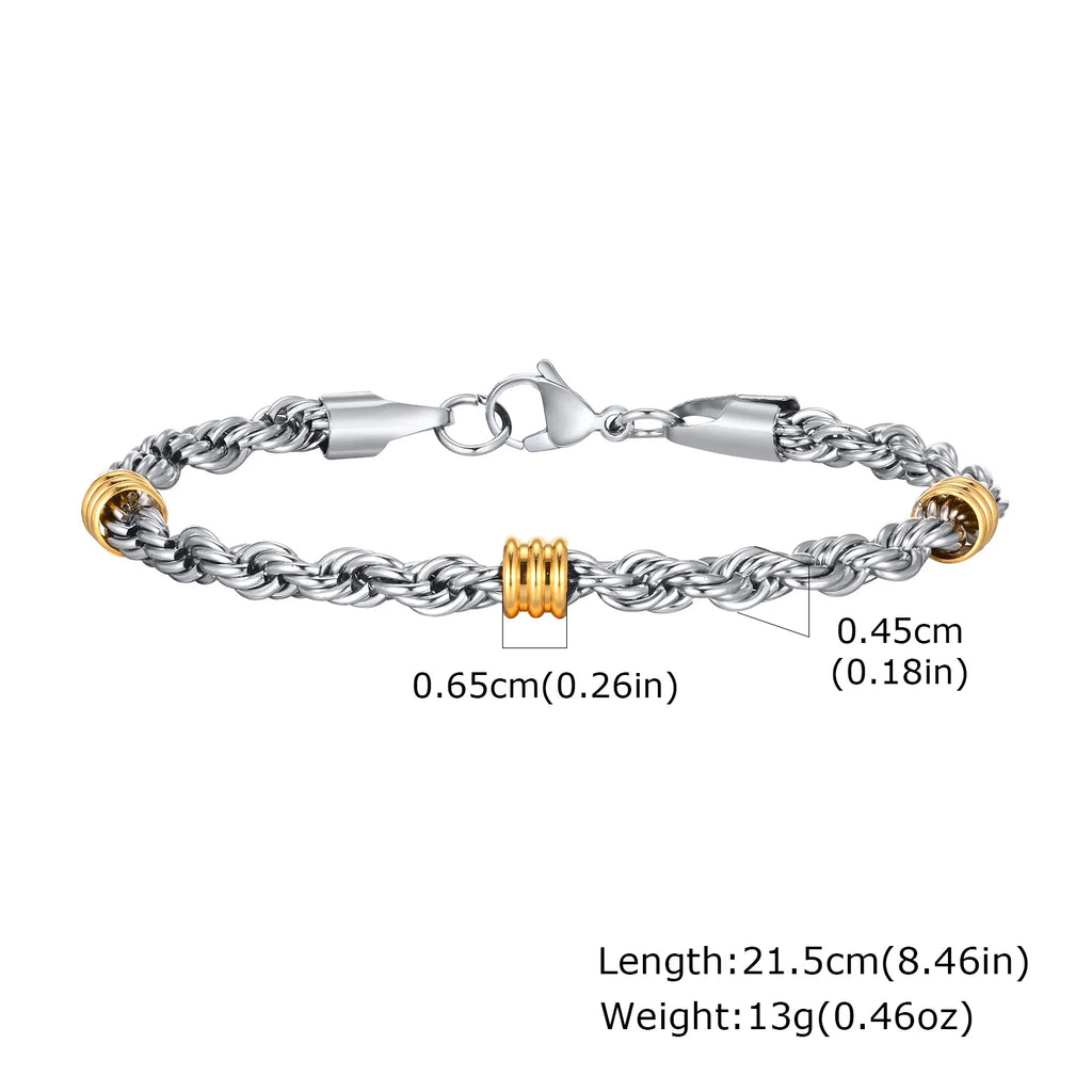 Vnox Men's Stainless Steel Rope Chain Bracelet with Tube Charms | Trendy Cuban Link Wristband