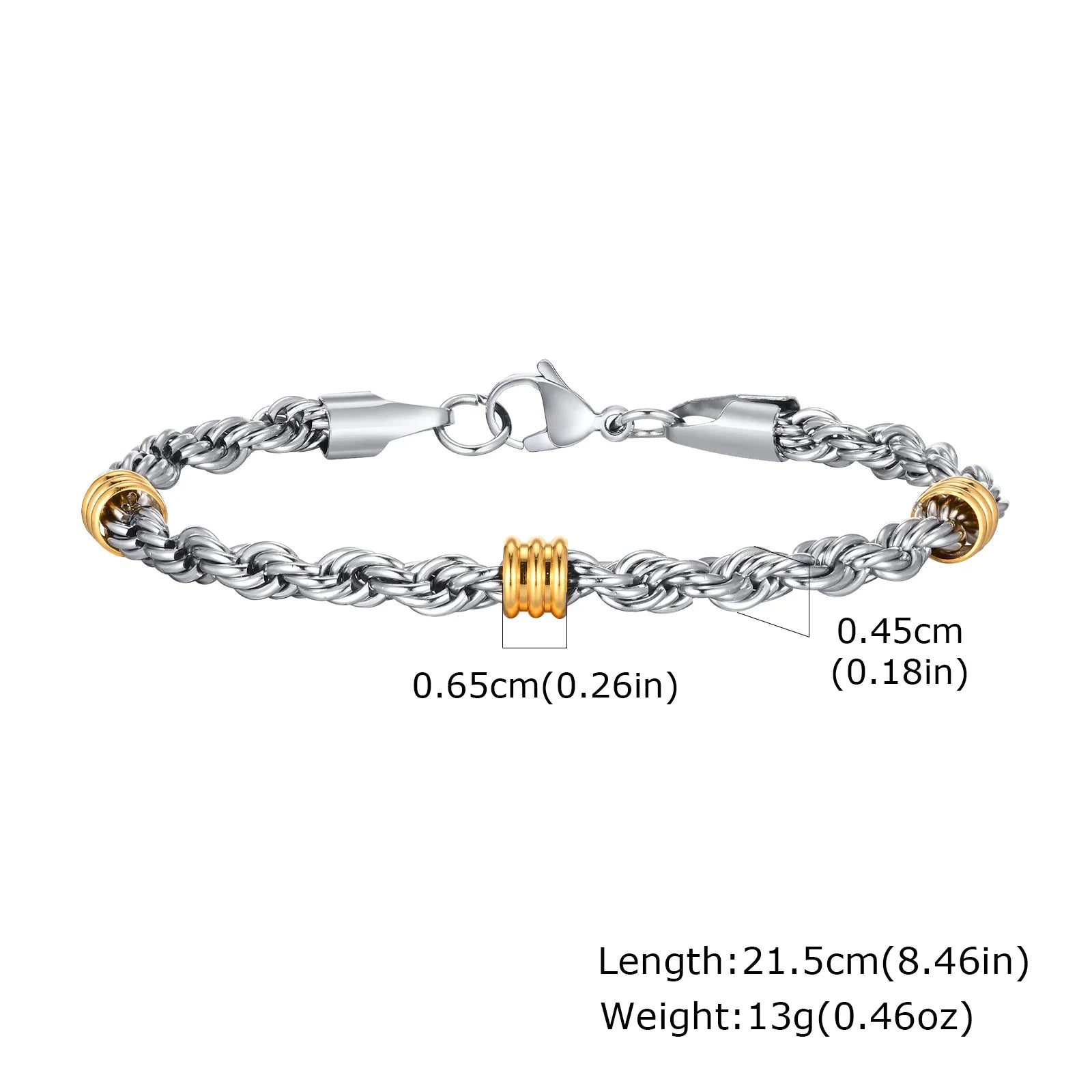 Vnox Men's Stainless Steel Rope Chain Bracelet with Tube Charms | Trendy Cuban Link Wristband