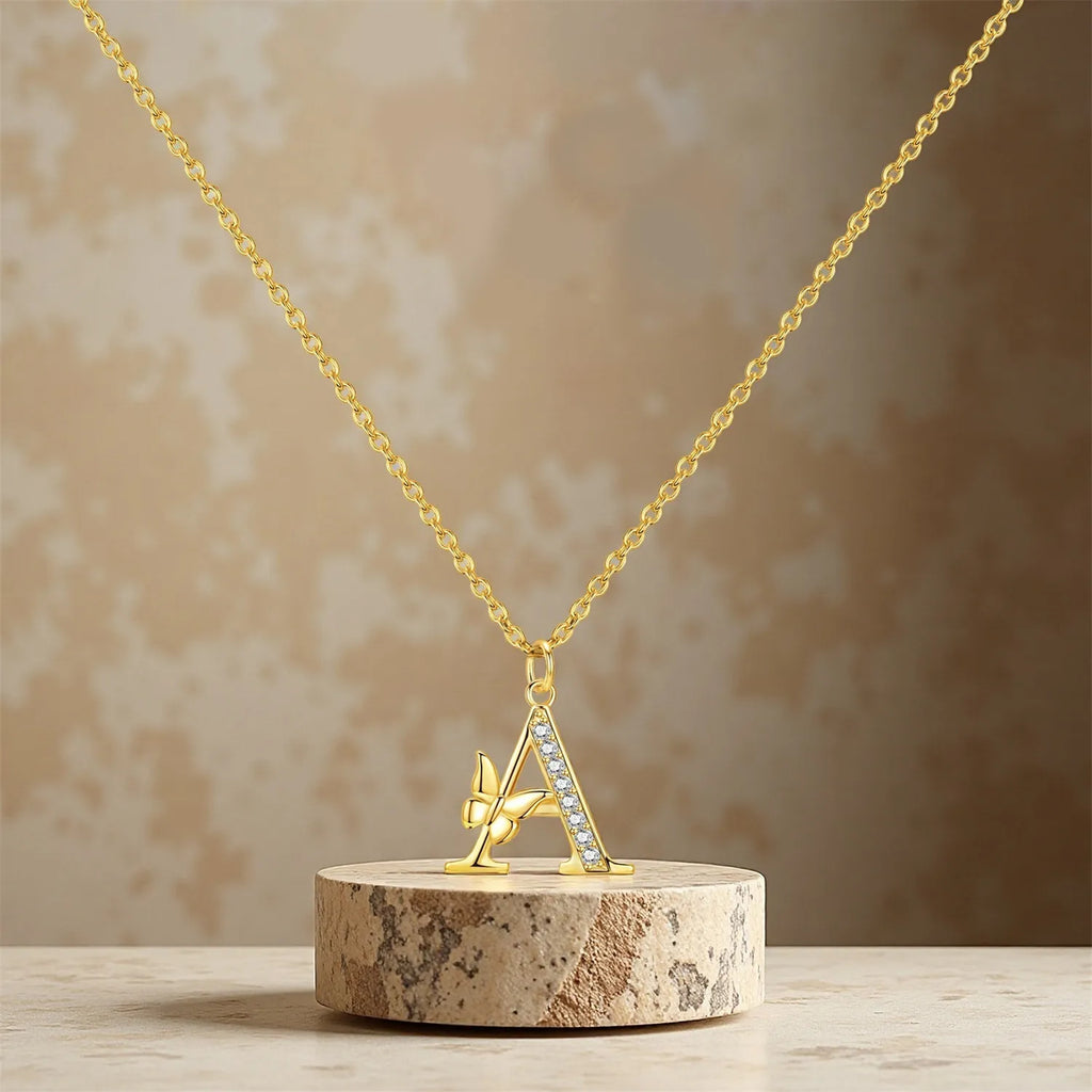 925 Sterling Silver Butterfly Initial Necklace | 26 Letter Y-Shaped Pendant for Women